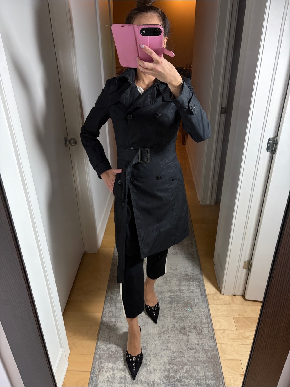 Banana Republic Black Double-Breasted Belted Trench Coat